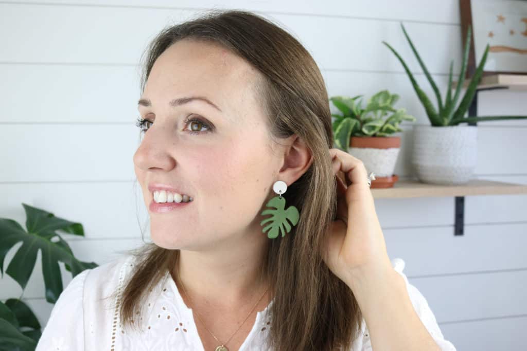 how to make clay earrings monstera earrings