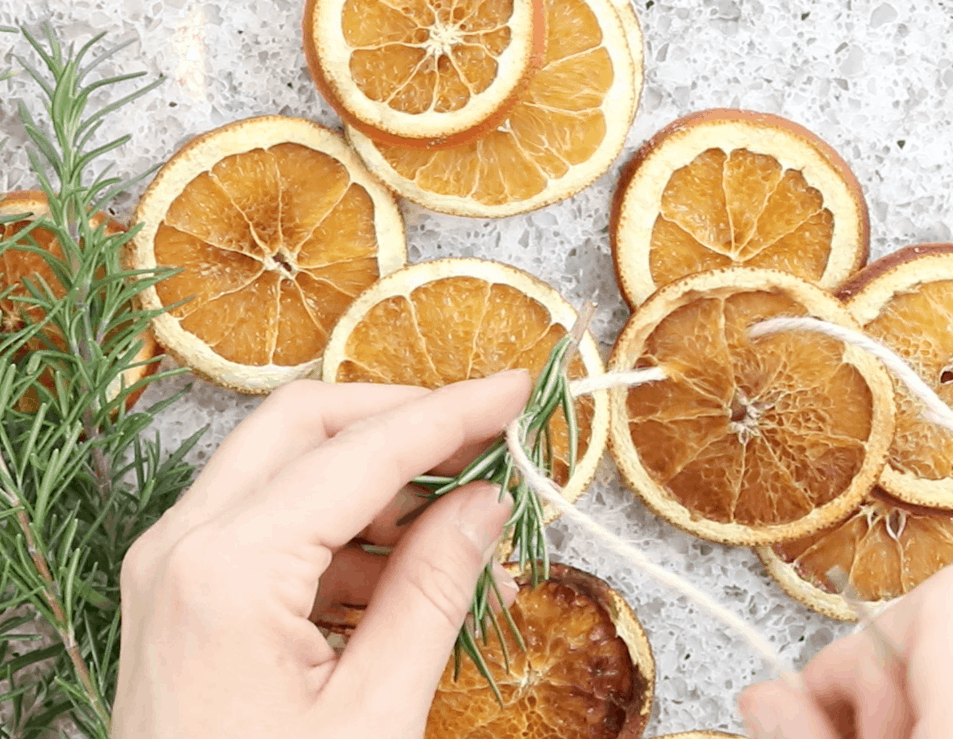 dried citrus garland with rosemary