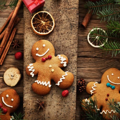 gluten free gingerbread cookies on wood background